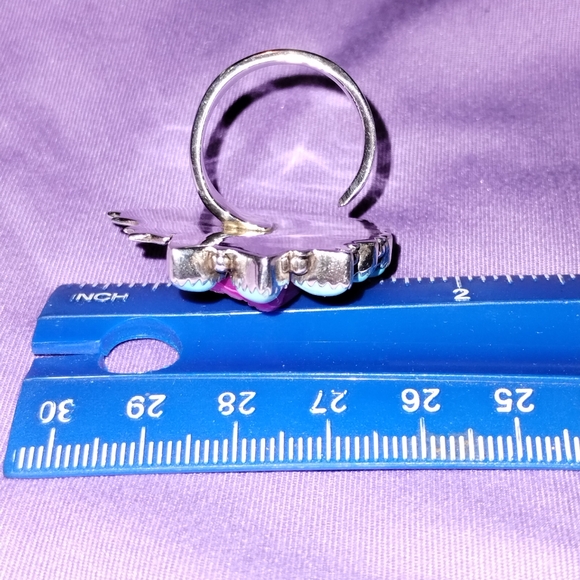 All Sterling Silver, Sleeping Beauty Turquoise and Pink Druzy Ring, Adjustable - Picture 4 of 4